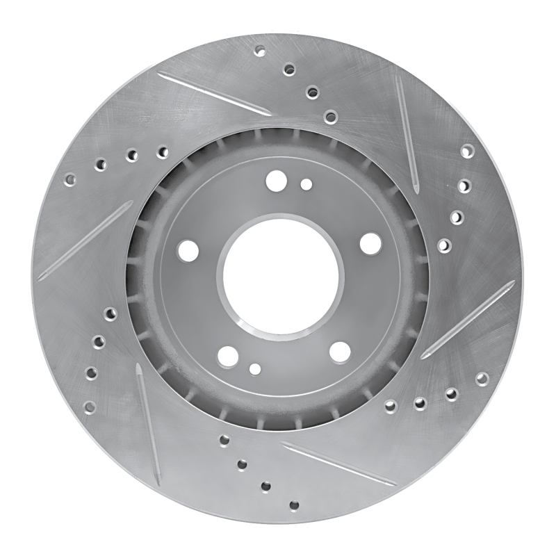 Kia Forte Brake Rotor (1) - Front Left - R1 Concepts - Drilled & Slotted - Silver - `10-`13